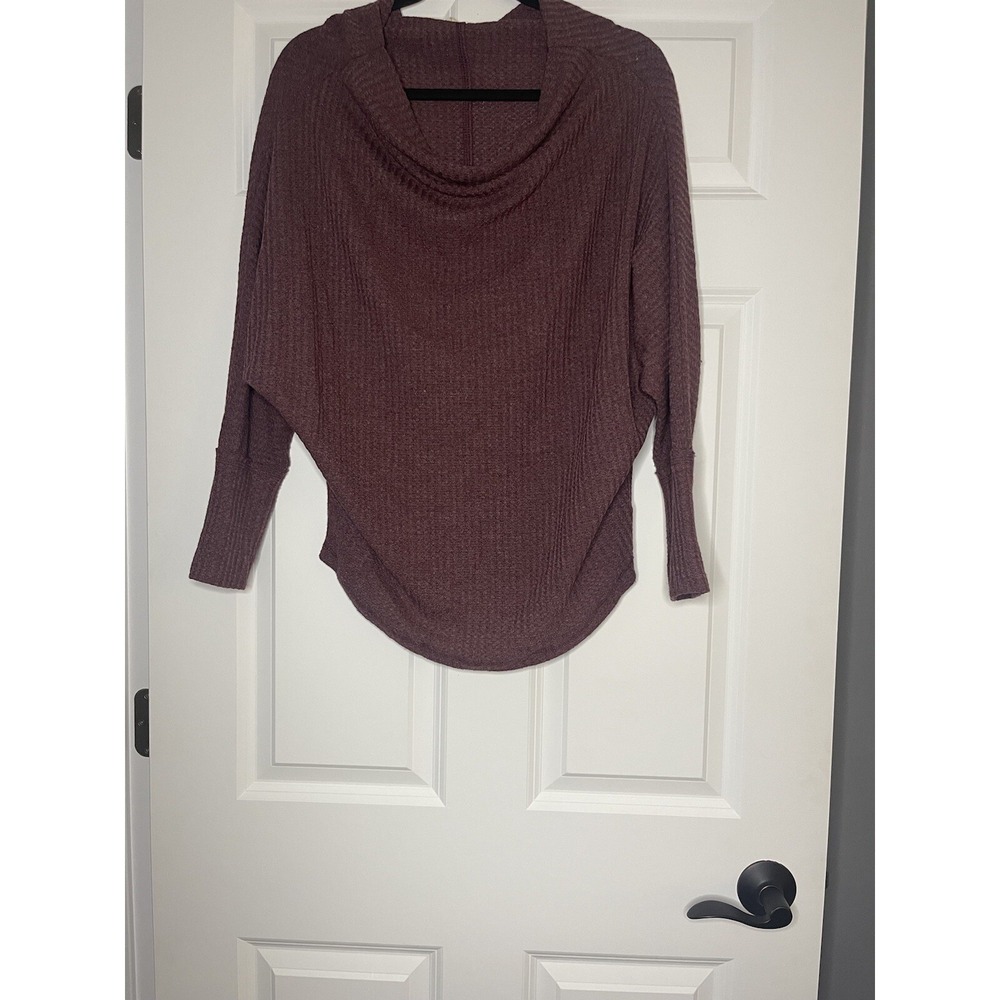 Wishlist waffle knit long sleeve Cowl Neck blouse Top medium plum
